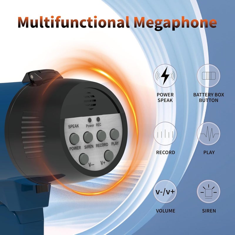 Flydot Megaphone with Speaker Microphone Siren and 240-Second Recording Bullhorn Includes Volume Control for Outdoor Events and Crowd Management - Image 2
